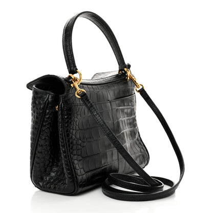Balenciaga Shiny Calfskin Crocodile Embossed Mini Rodeo Top Handle Handbag Black 3 of 10