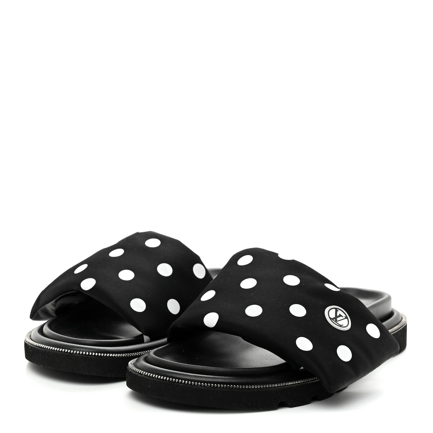 Louis Vuitton Satin Polka Dot Pool Pillow Flat Comfort Mule 41 Black White 4 of 9