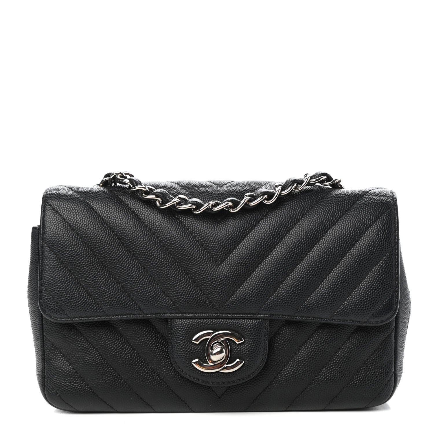 Chanel Caviar Chevron Quilted Mini Rectangular Flap Black 1 of 10