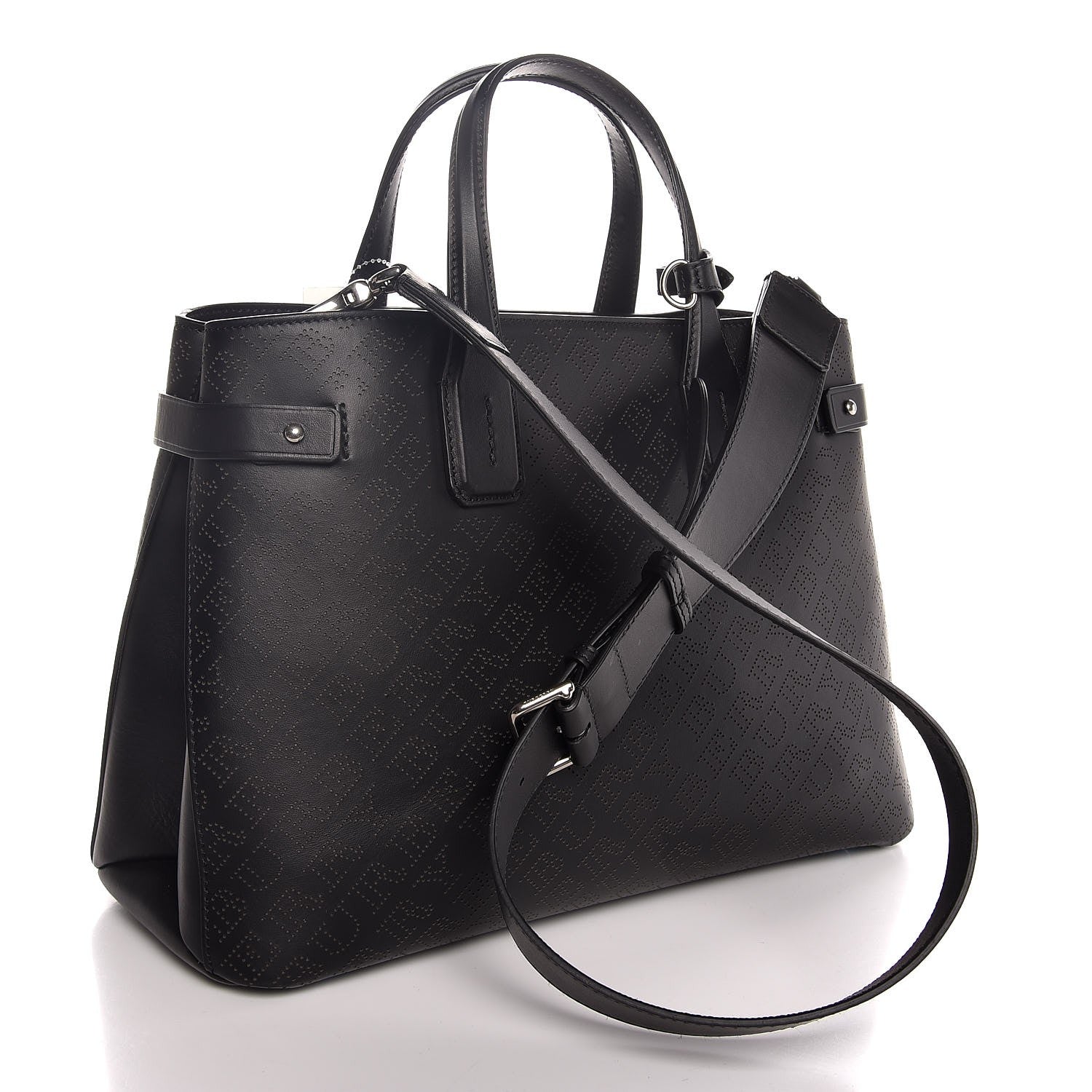 Burberry Calfskin Perforated Medium Banner Tote Black 4 of 8