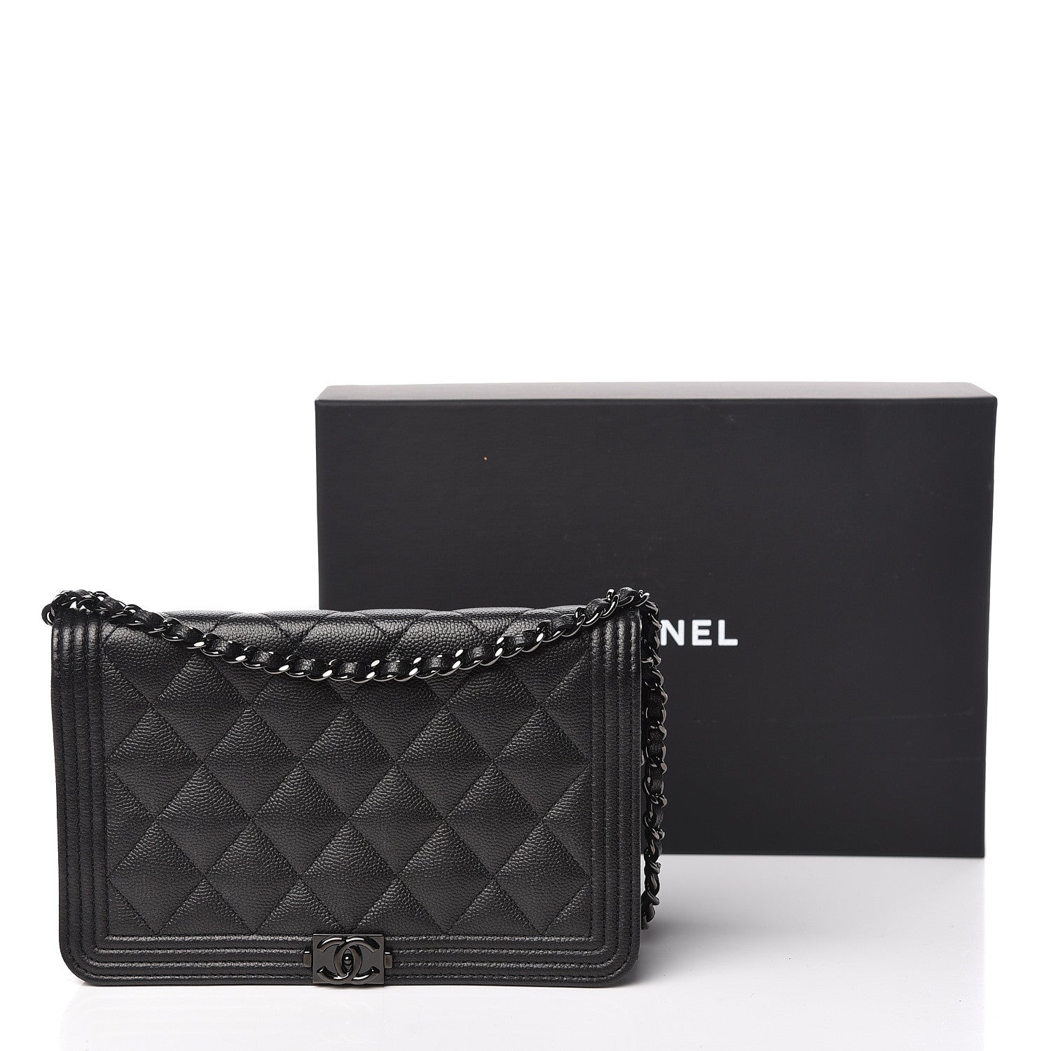 Chanel Caviar Quilted Boy Wallet On Chain WOC So Black 14 of 14