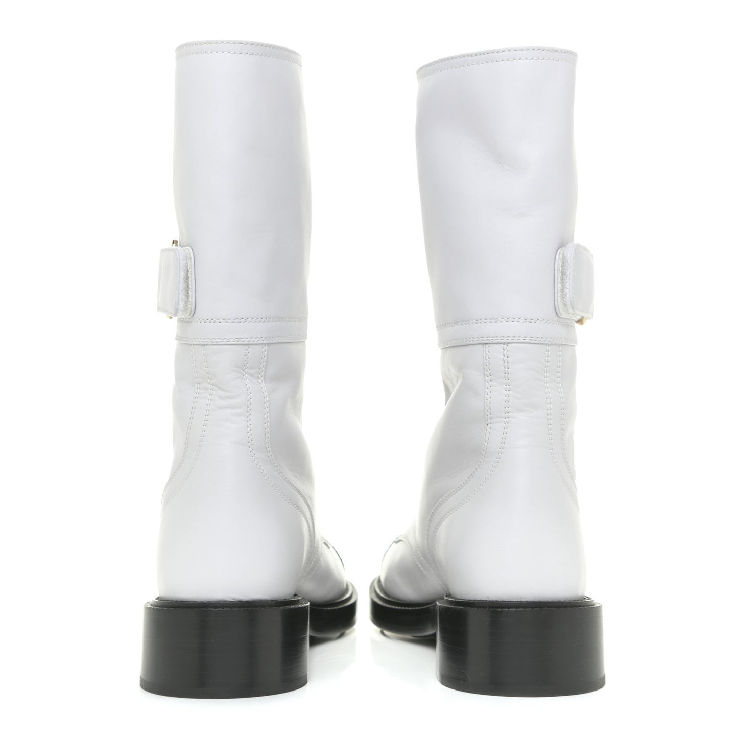 Calfskin Lace Up Logo Mid Calf Combat Boots 37 White Black