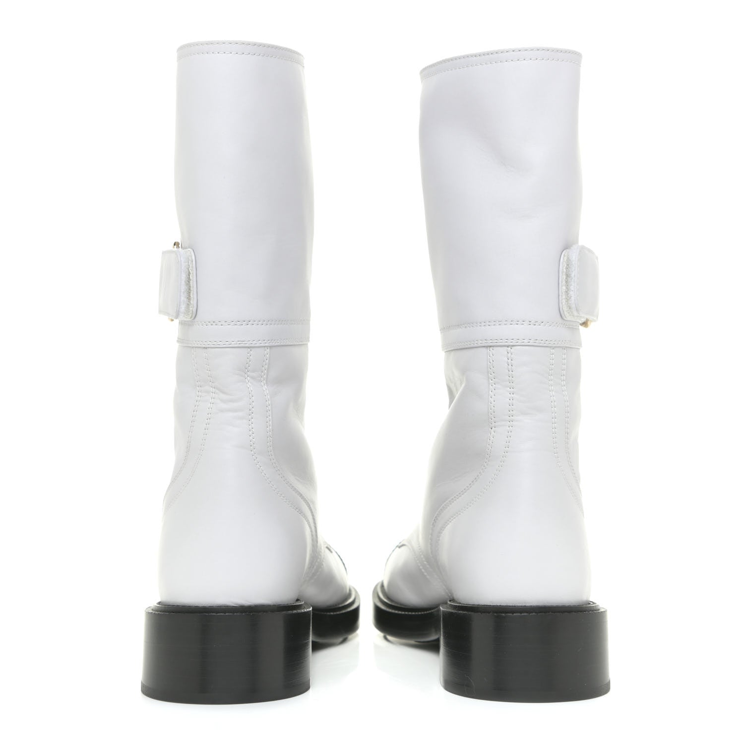 Chanel Calfskin Lace Up Logo Mid Calf Combat Boots 37 White Black 4 of 13
