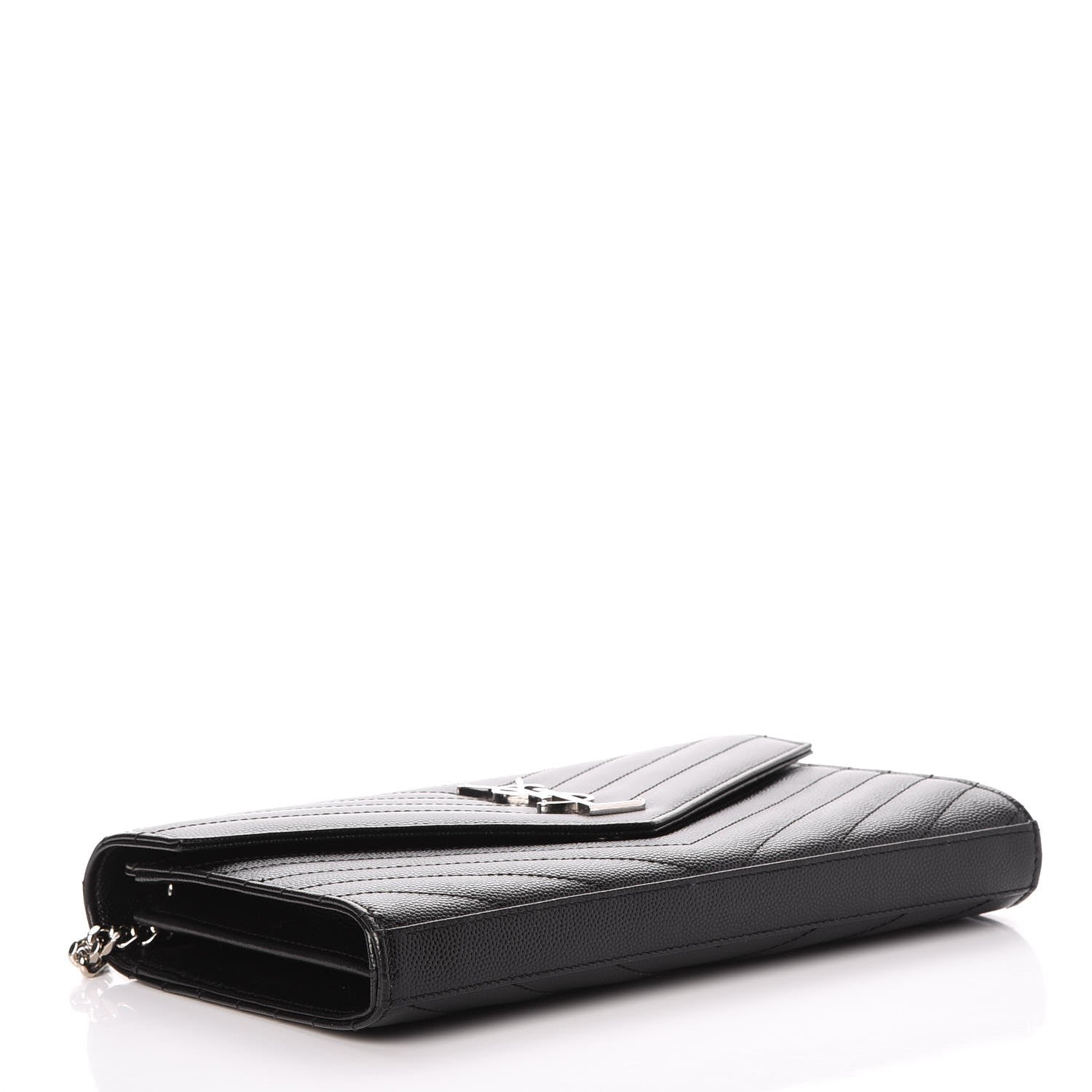 Saint Laurent Grain De Poudre Matelasse Chevron Monogram Chain Wallet Black 4 of 10