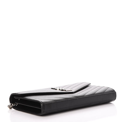 Saint Laurent Grain De Poudre Matelasse Chevron Monogram Chain Wallet Black 4 of 10