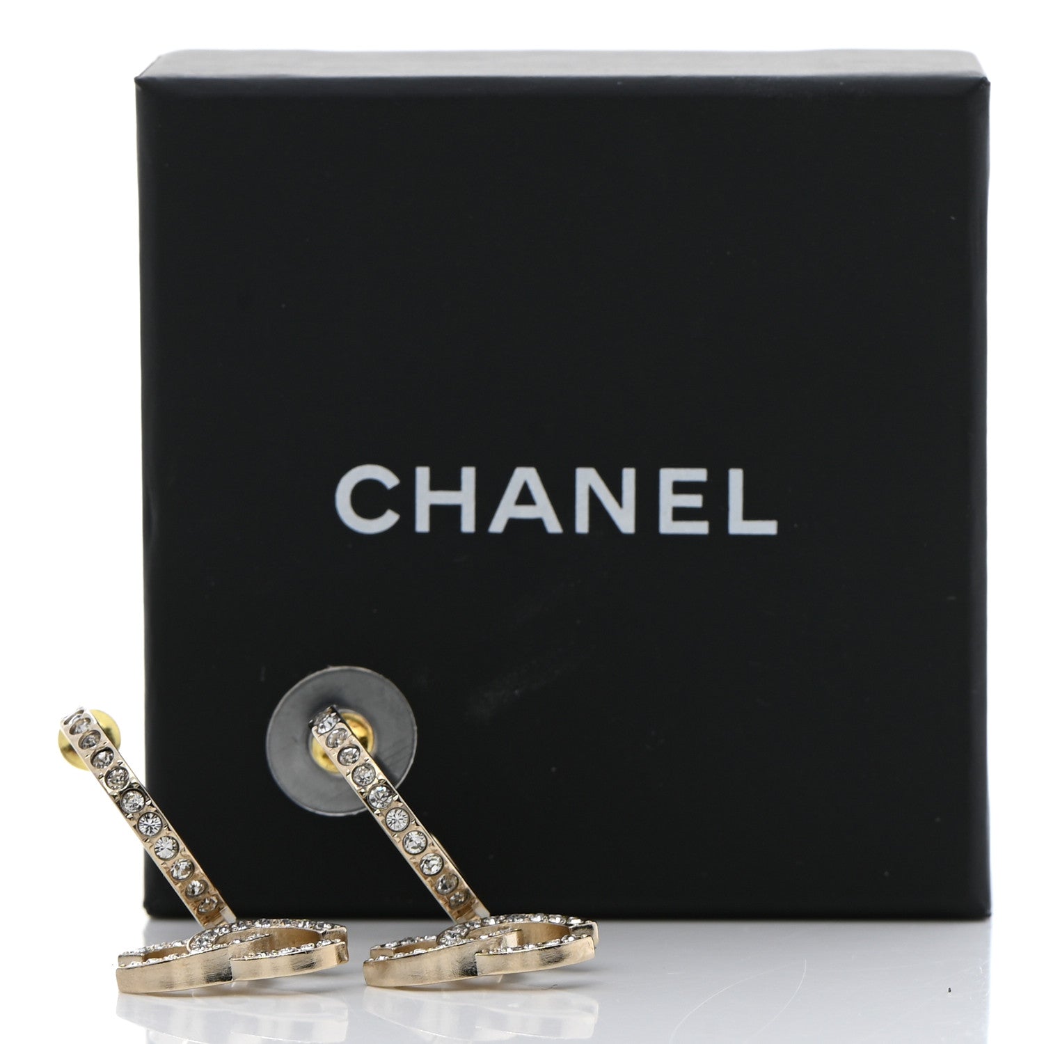Chanel Crystal Lock Symbols CC Hoop Drop Earrings Gold 5 of 5