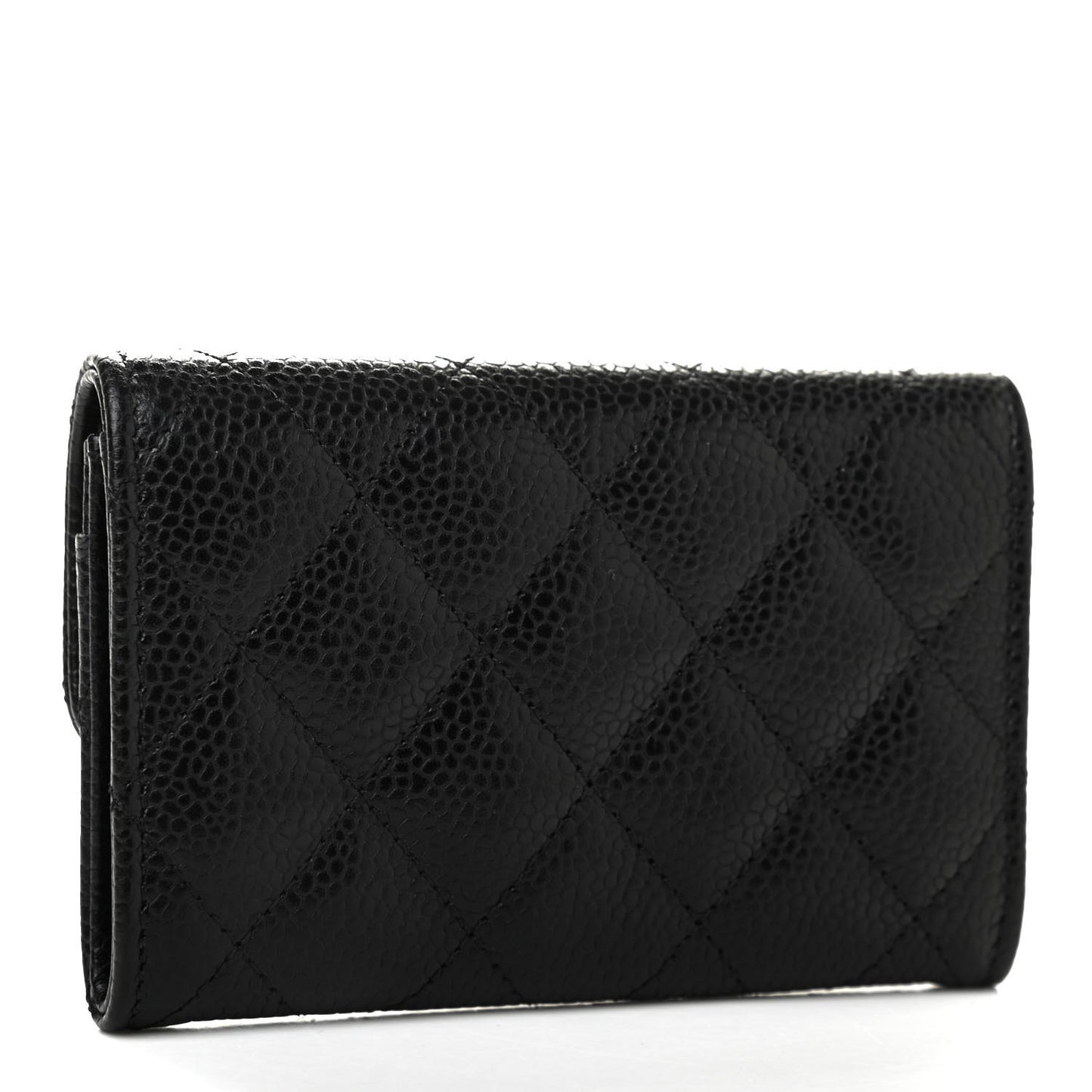 Caviar Quilted Flap Card Holder Black