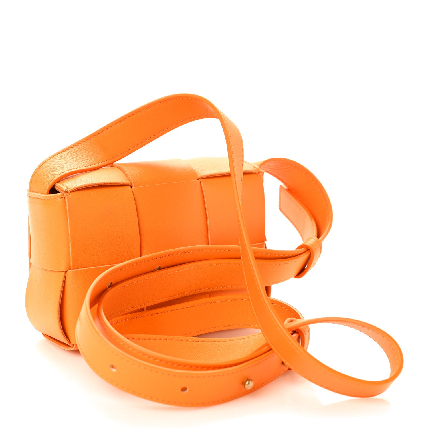 Bottega Veneta Lambskin Maxi Intrecciato Extra Mini Cassette Crossbody Bag Tangerine 3 of 9