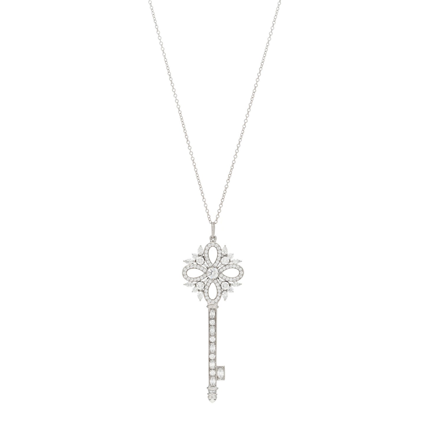 Platinum 18K White Gold Diamond Victoria Key Pendant Necklace