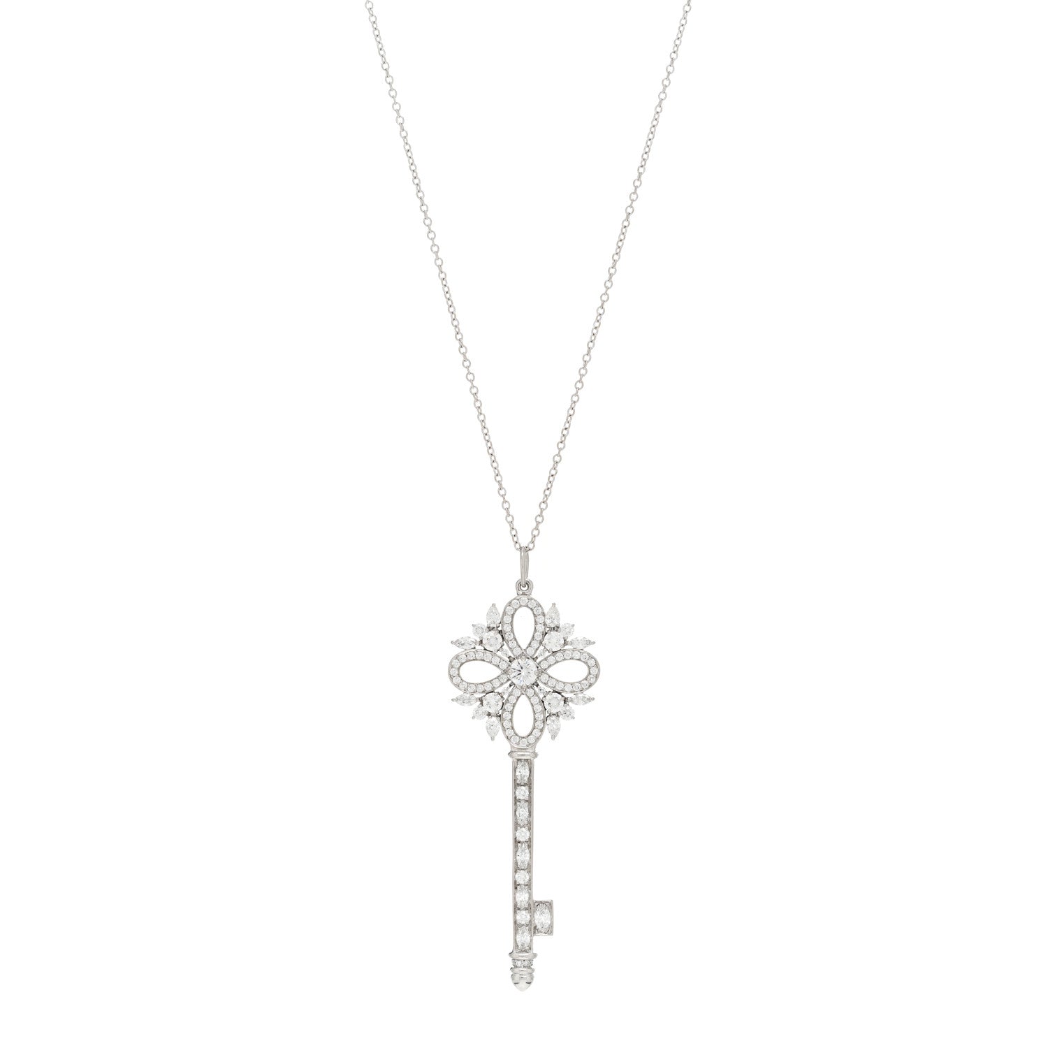 Tiffany Platinum 18K White Gold Diamond Victoria Key Pendant Necklace 1 of 4