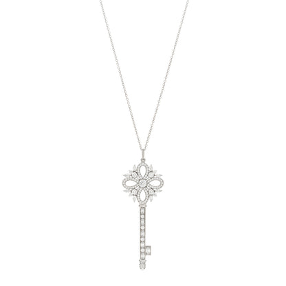 Tiffany Platinum 18K White Gold Diamond Victoria Key Pendant Necklace 1 of 4