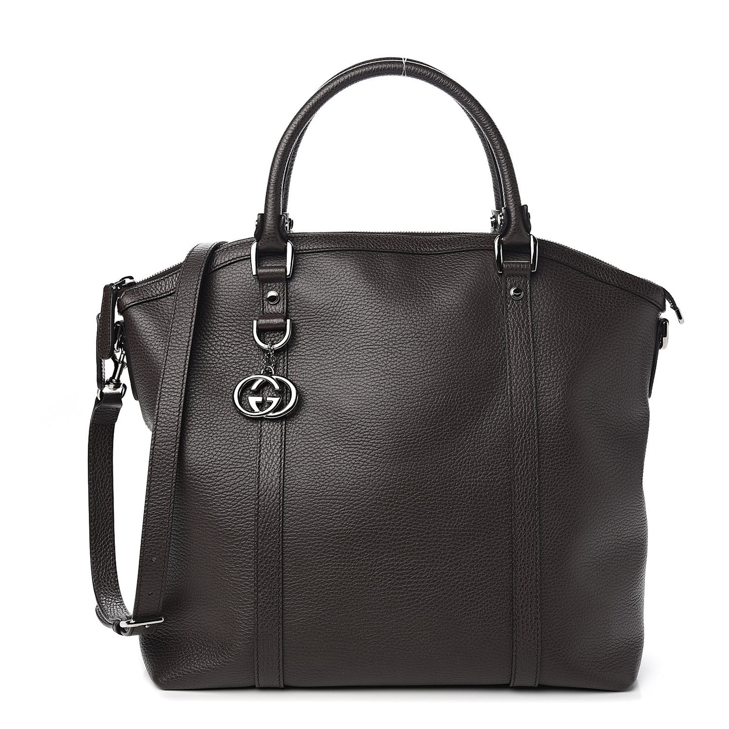 Calfskin Medium GG Charm Convertible Dome Satchel Dark Brown