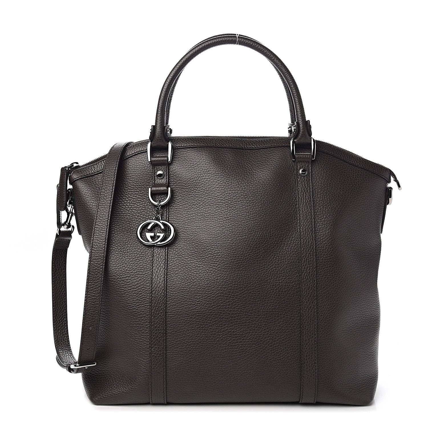 Gucci Calfskin Medium GG Charm Convertible Dome Satchel Dark Brown 1 of 9