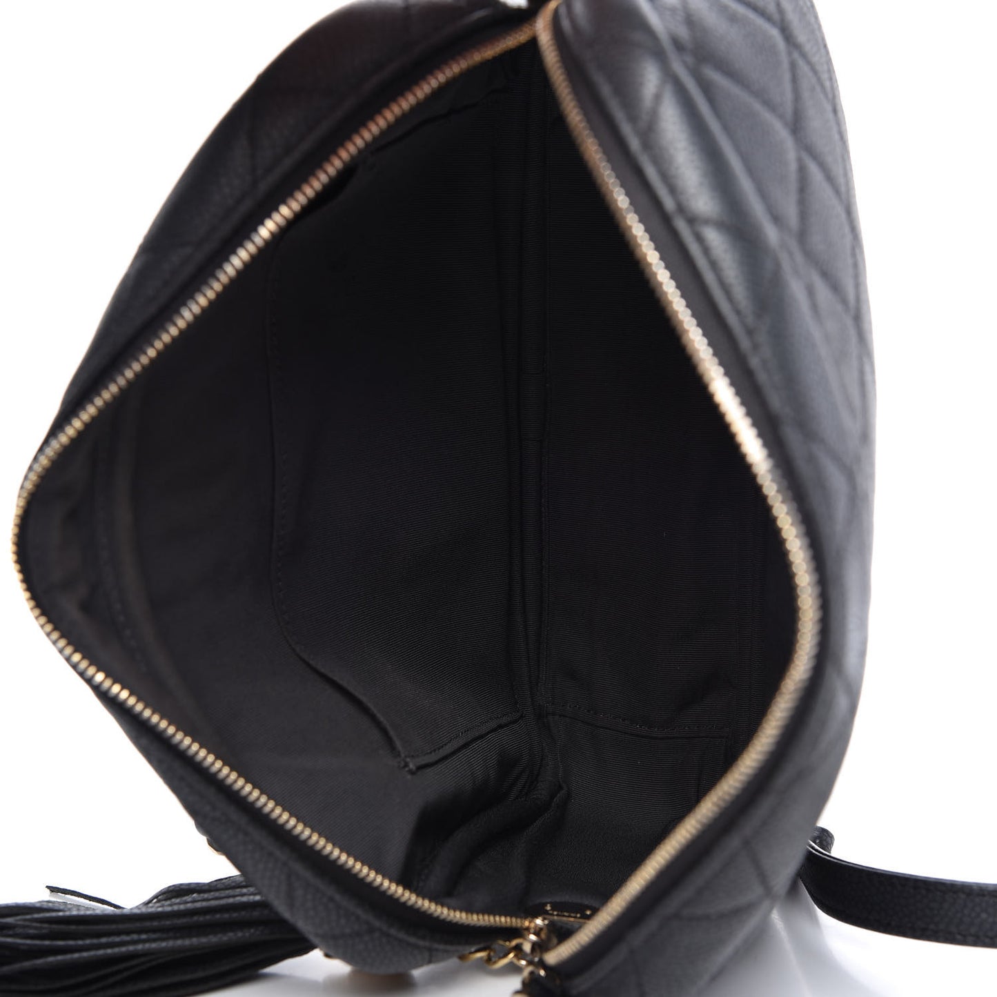 Iridescent Caviar Quilted Small Coco Tassel Camera Case Black