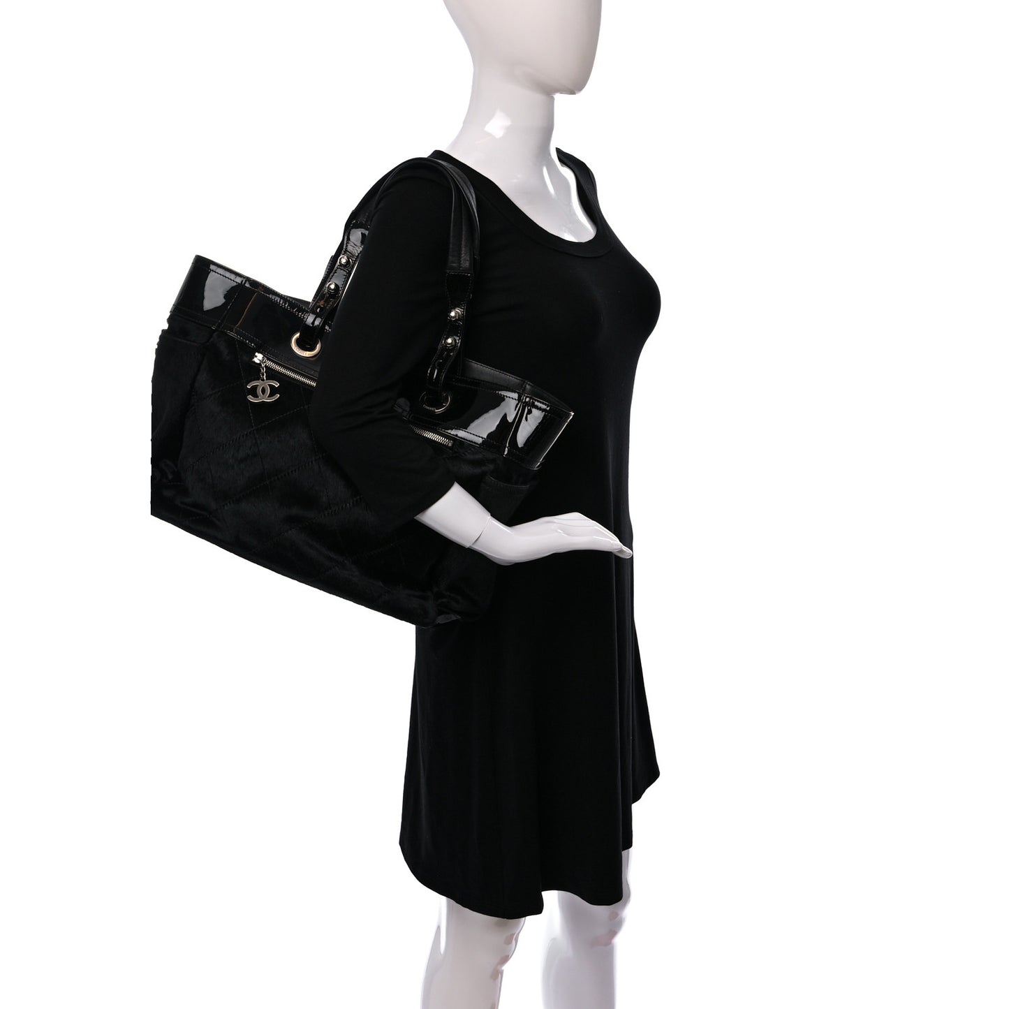 Patent Pony Hair Quilted Paris Biarritz Tote Black