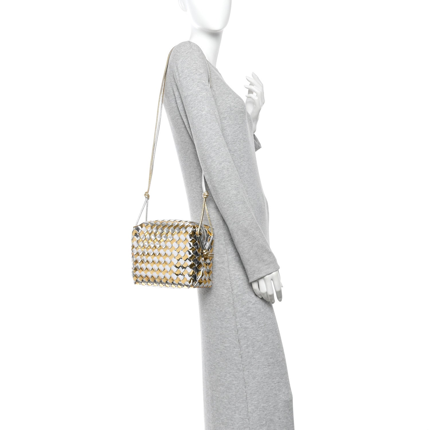 Bottega Veneta Metallic Lambskin Intrecciato Knot Small Loop Camera Bag Silver Gold 2 of 9