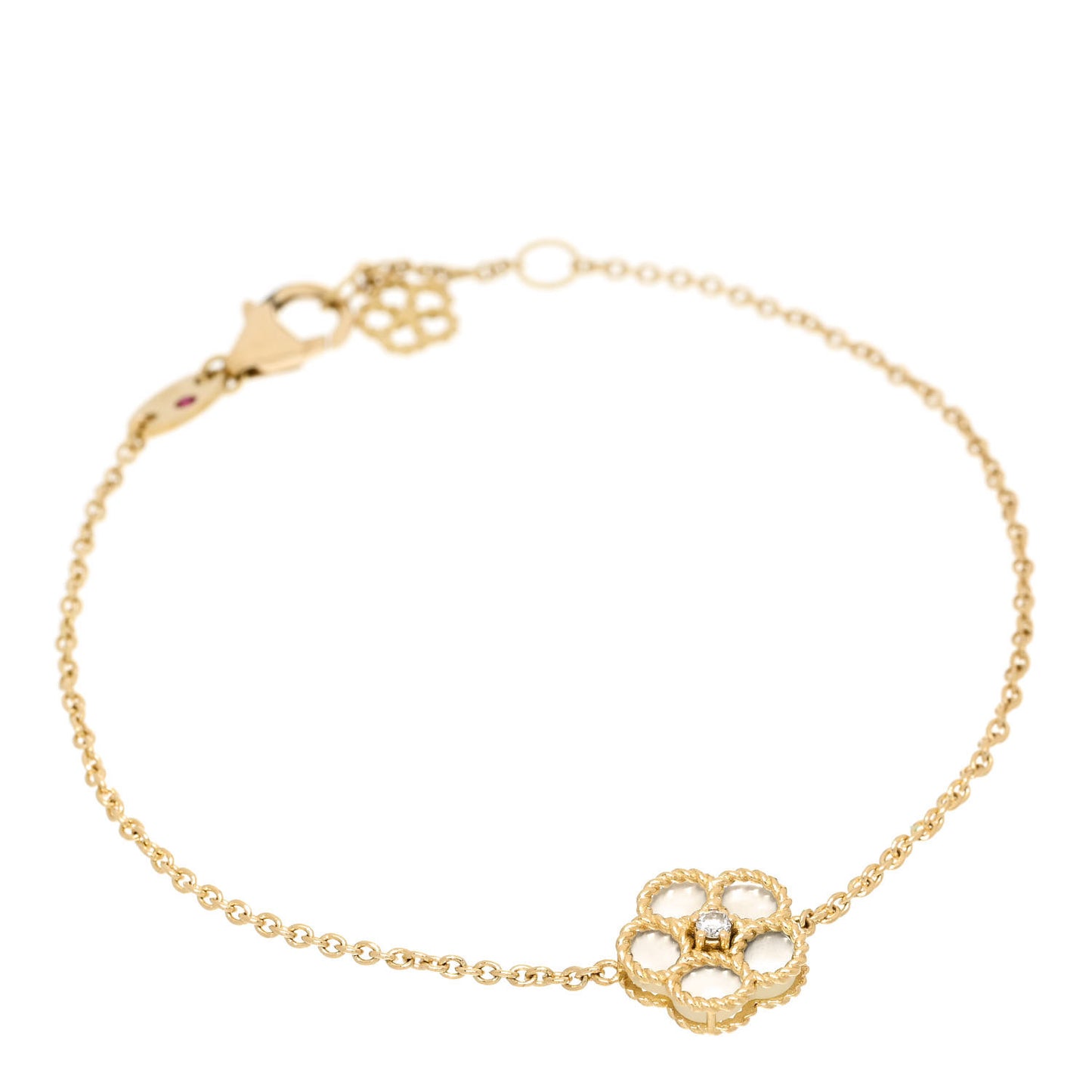 18K Yellow Gold Diamond Mother of Pearl Daisy Chain Bracelet