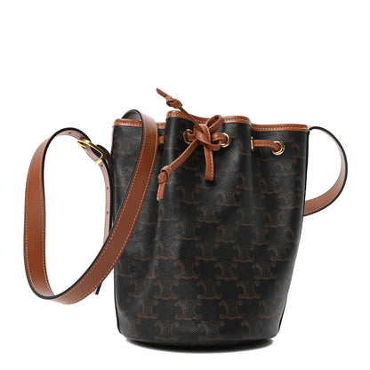 Celine Triomphe Canvas Calfskin Small Drawstring Bucket Bag Tan Tan 1 of 10