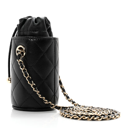 Chanel Lambskin Quilted Mini Bucket Bag With Chain Black 2 of 9