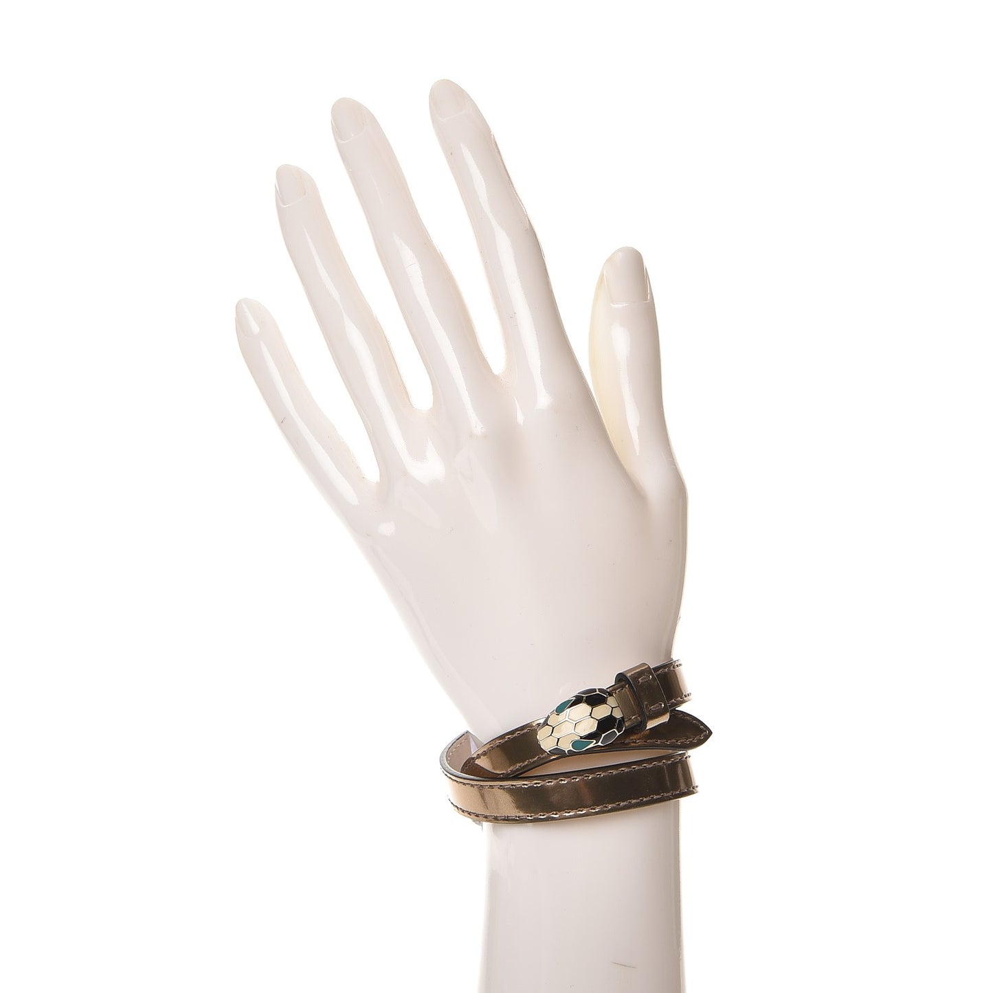 Metallic Calfskin Serpenti Forever Double Coil Bracelet S Antique Bronze
