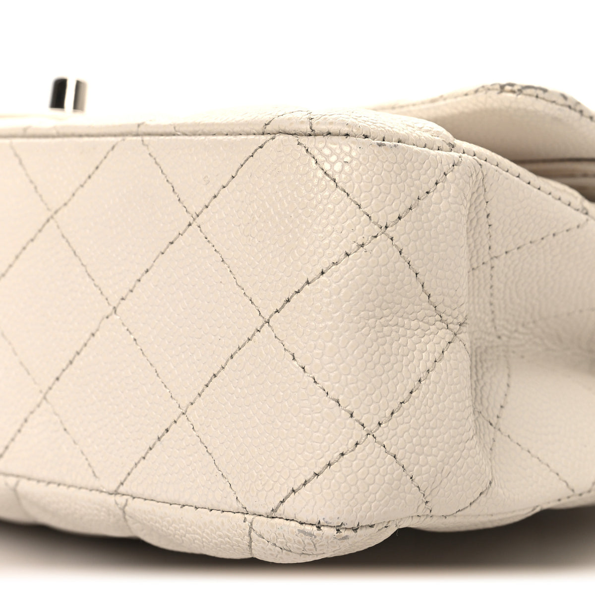 Caviar Quilted Medium Double Flap White