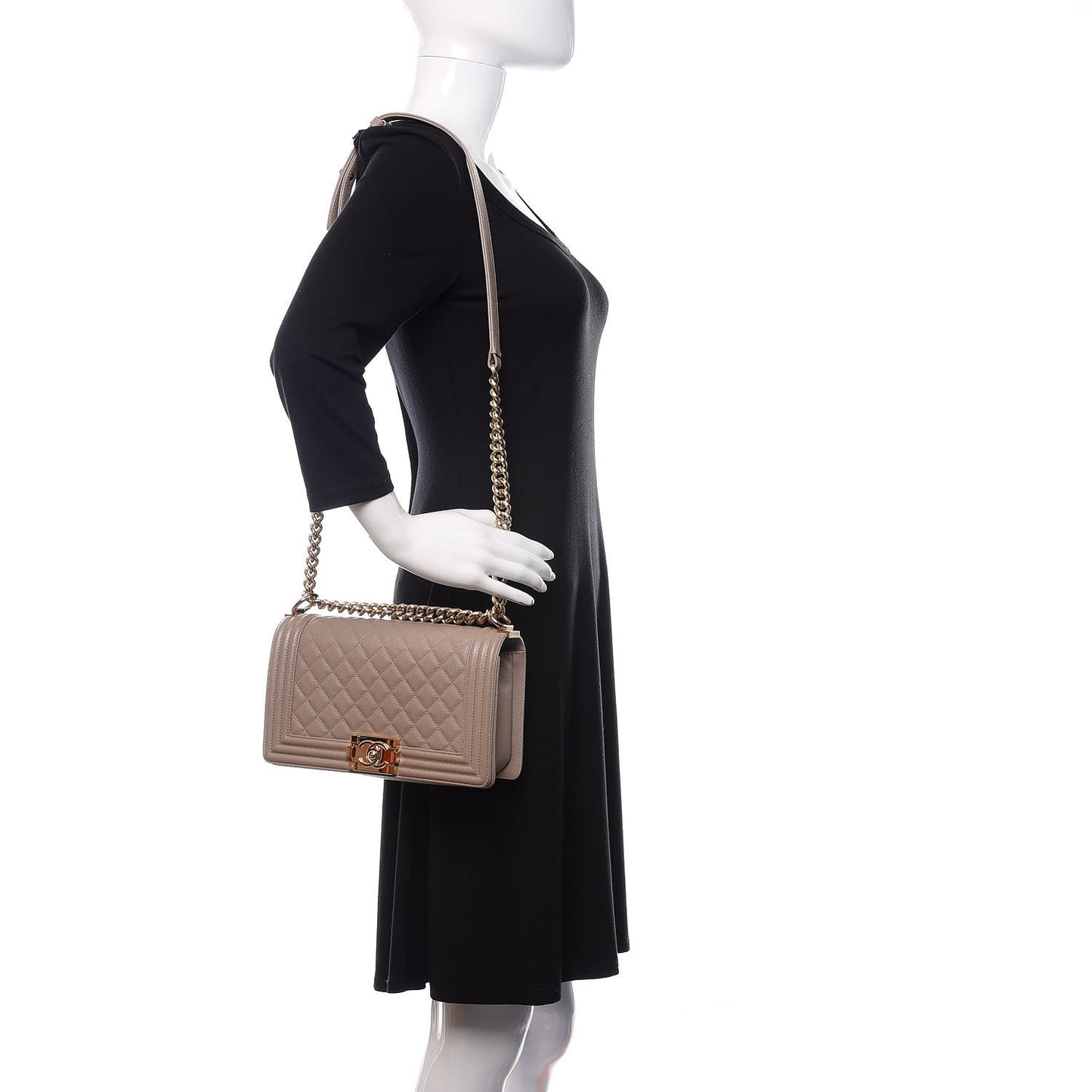 Caviar Quilted Medium Boy Flap Dark Beige