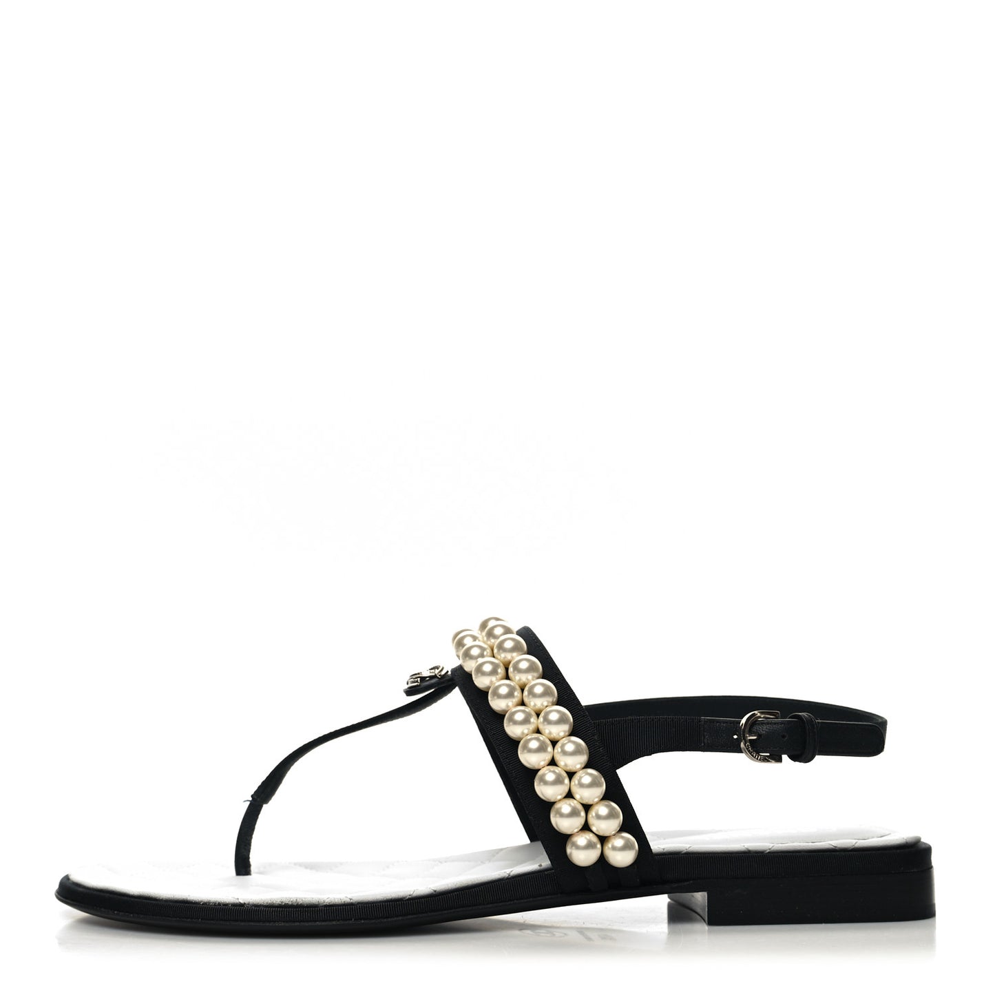 Grosgrain Pearl CC Sandals 40.5 Black