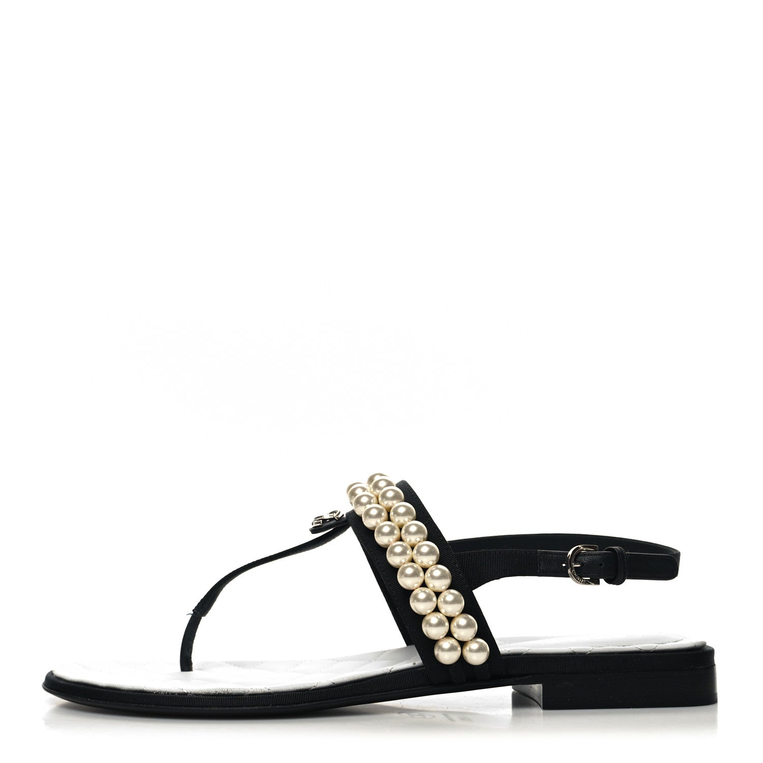 Chanel Grosgrain Pearl CC Sandals 40.5 Black 2 of 9