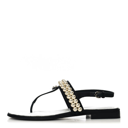 Chanel Grosgrain Pearl CC Sandals 40.5 Black 2 of 9
