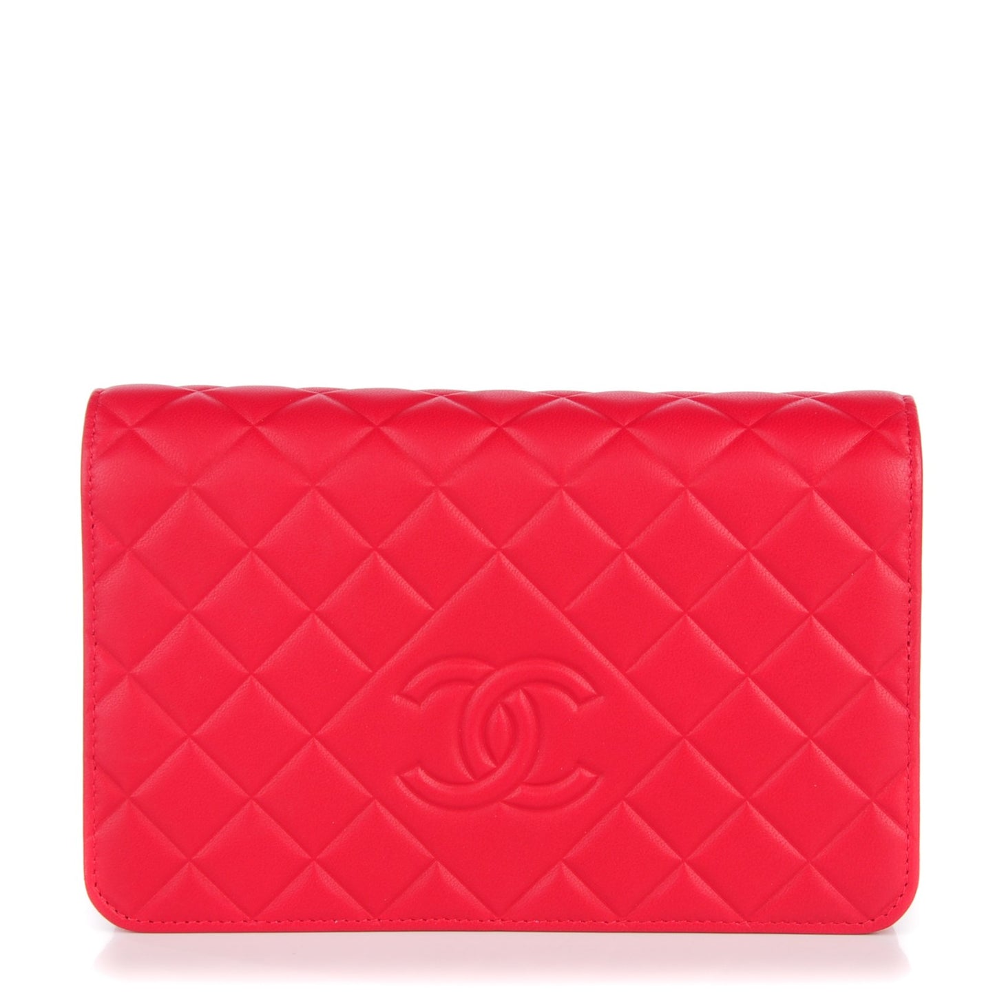 Lambskin Quilted Diamond CC Wallet On Chain WOC Red