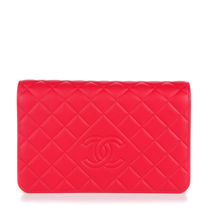 Chanel Lambskin Quilted Diamond CC Wallet On Chain WOC Red 1 of 8