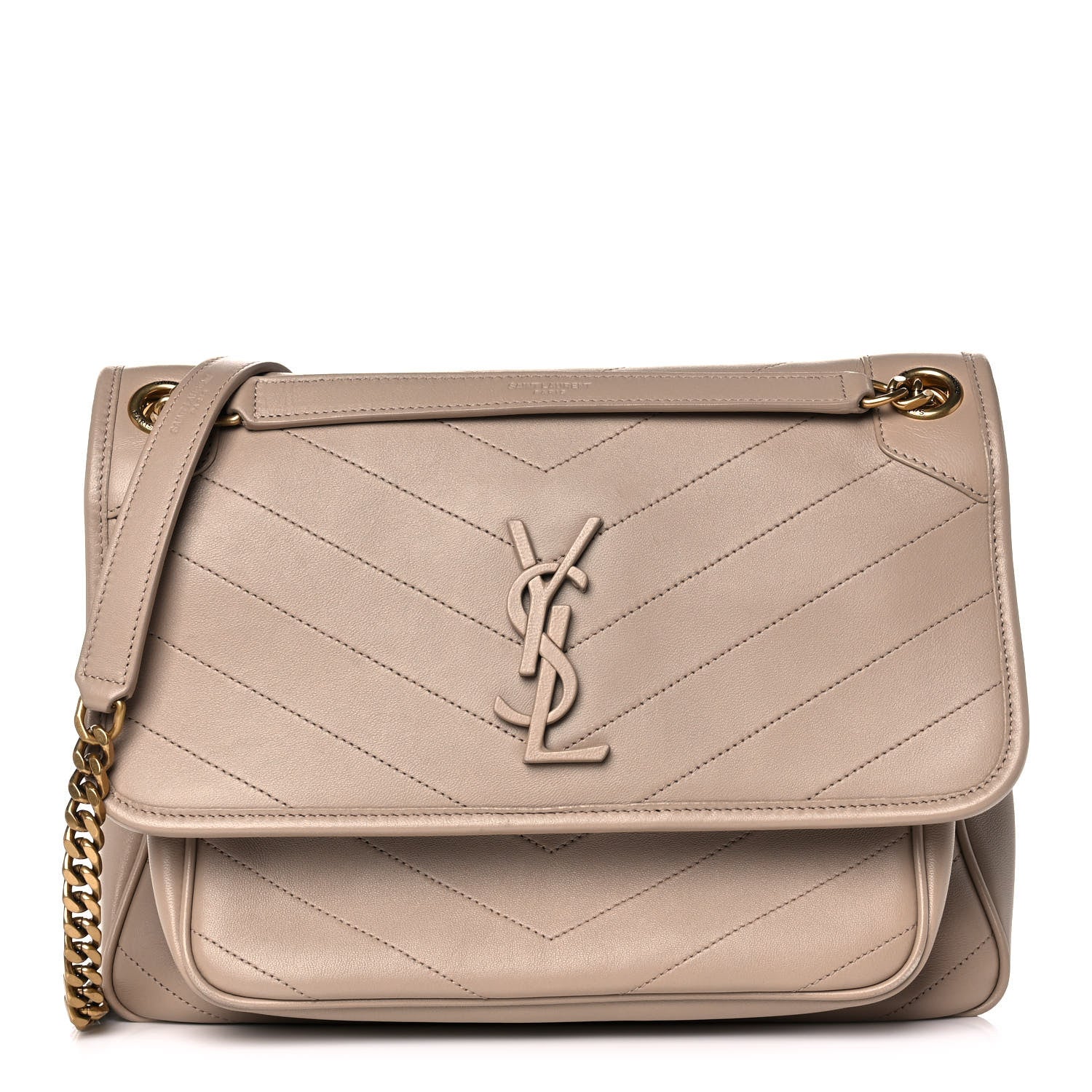 Saint Laurent Lambskin Matelasse Monogram Medium Niki Chain Satchel Dark Beige 1 of 16