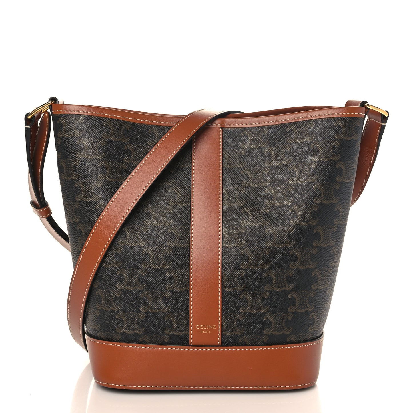 Triomphe Canvas Calfskin Small Bucket Bag Tan