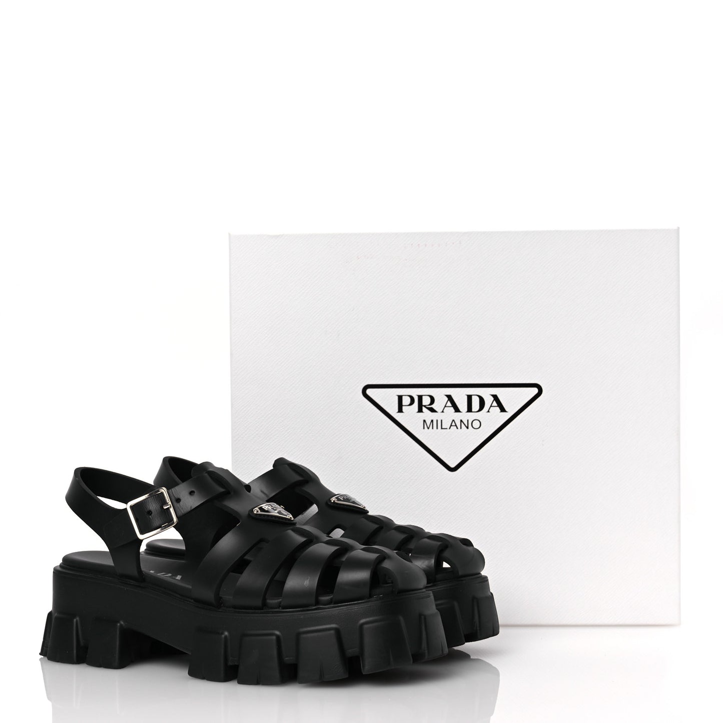 Foam Rubber Triangle Logo Monolith 55mm Cage Sandals 40 Black
