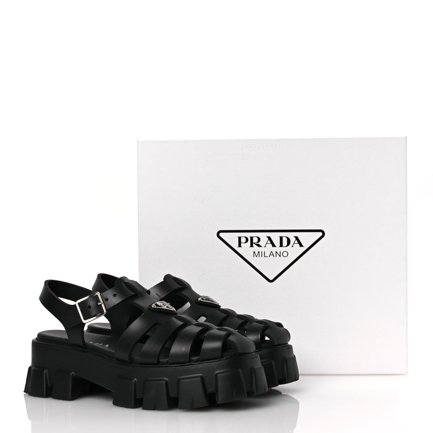 Prada Foam Rubber Triangle Logo Monolith 55mm Cage Sandals 40 Black 14 of 14