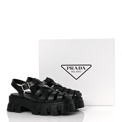 Prada Foam Rubber Triangle Logo Monolith 55mm Cage Sandals 40 Black 14 of 14