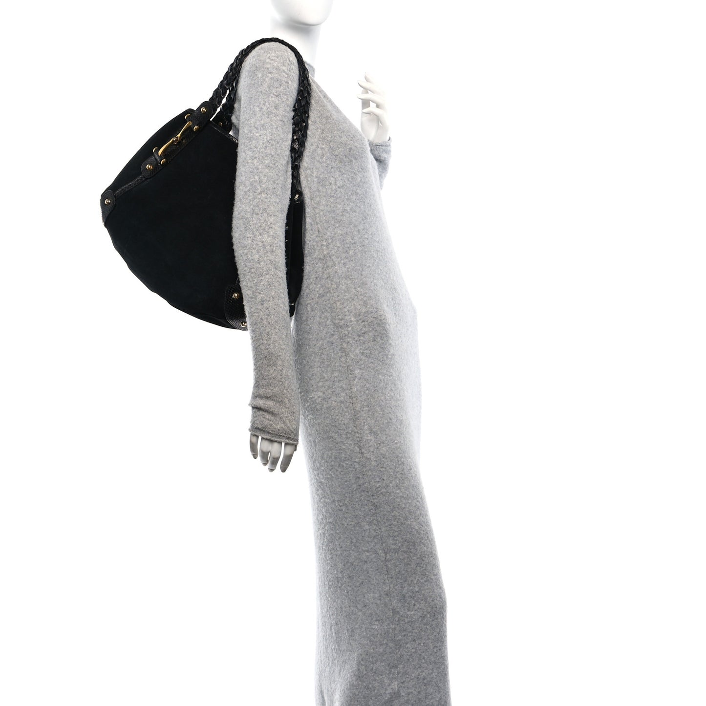 Snakeskin Suede Medium Pelham Shoulder Bag Black