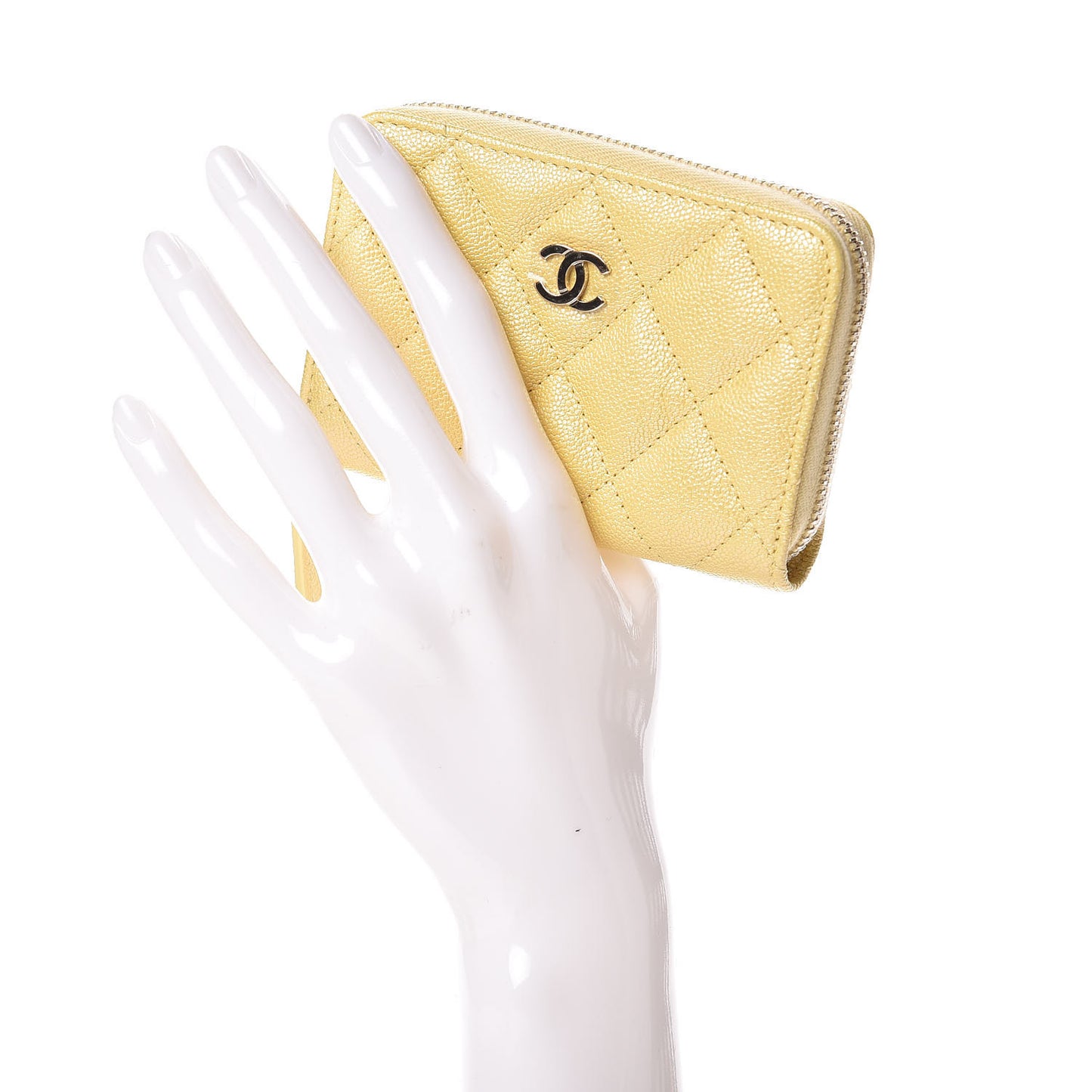 Caviar Quilted Zip Coin Purse Yellow
