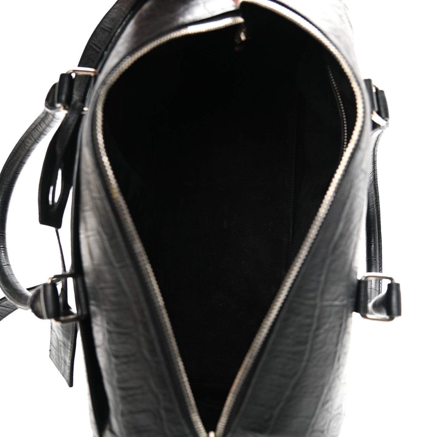 Saint Laurent Calfskin Crocodile Embossed Classic Duffle Bag Black 5 of 11