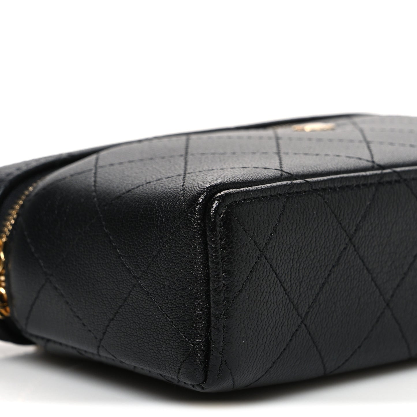 Goatskin Quilted Top Handle Slim Vanity With Chain Black