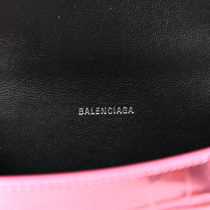 Balenciaga Metallic Shiny Calfskin Crocodile Embossed Hourglass Top Handle Bag XS Pink 7 of 10