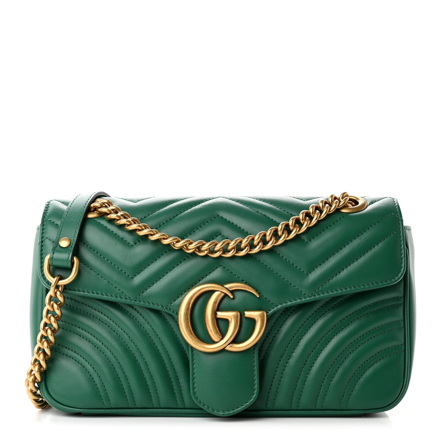 Gucci Calfskin Matelasse Small GG Marmont Shoulder Bag Emerald Green 1 of 15