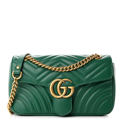 Gucci Calfskin Matelasse Small GG Marmont Shoulder Bag Emerald Green 1 of 15