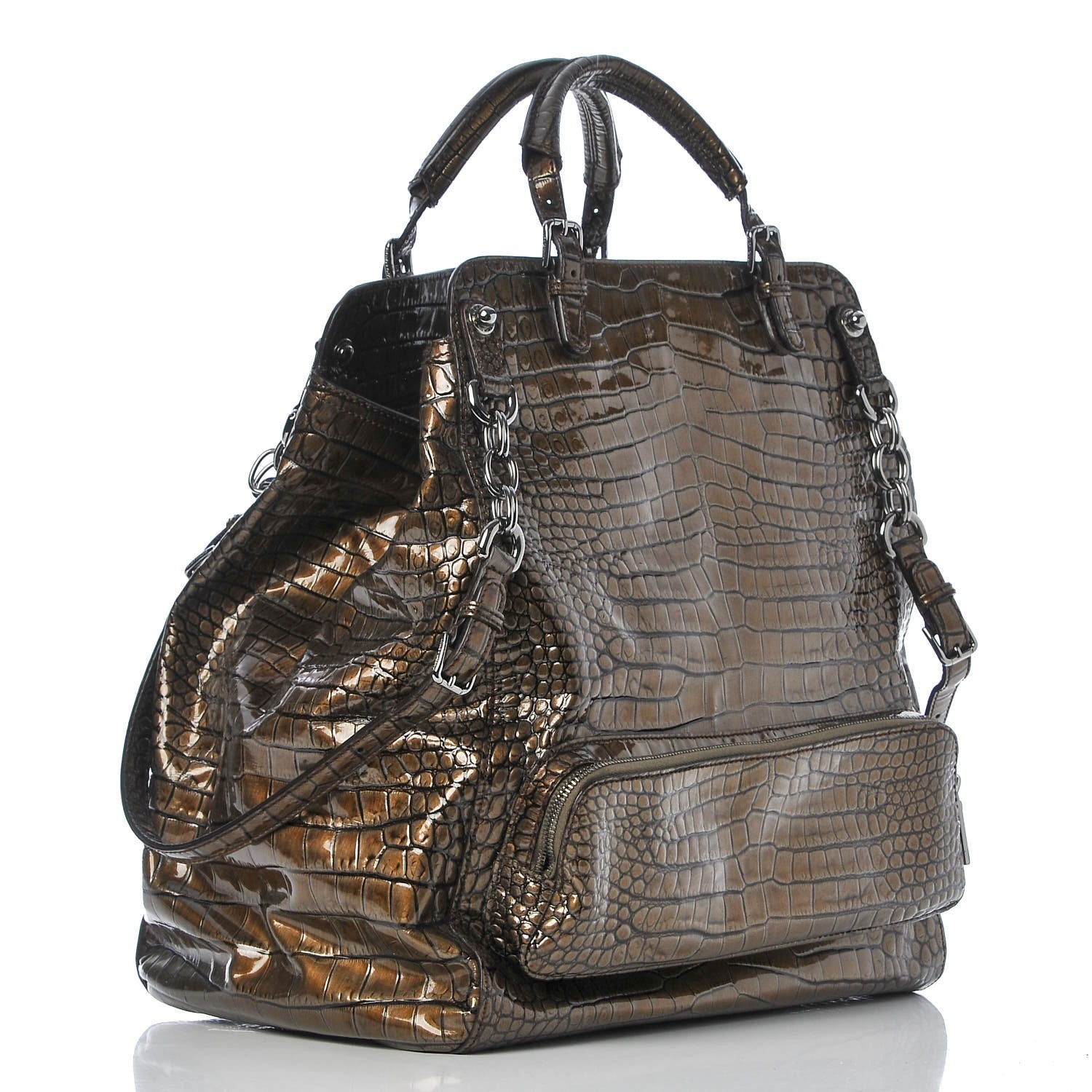 Dolce & Gabbana Patent Crocodile Embossed Miss Pocket Satchel Brown 4 of 8