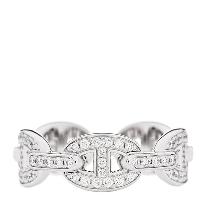 Hermes 18K White Gold Diamond PM d'Ancre Enchainee Ring 53 6.5 1 of 8