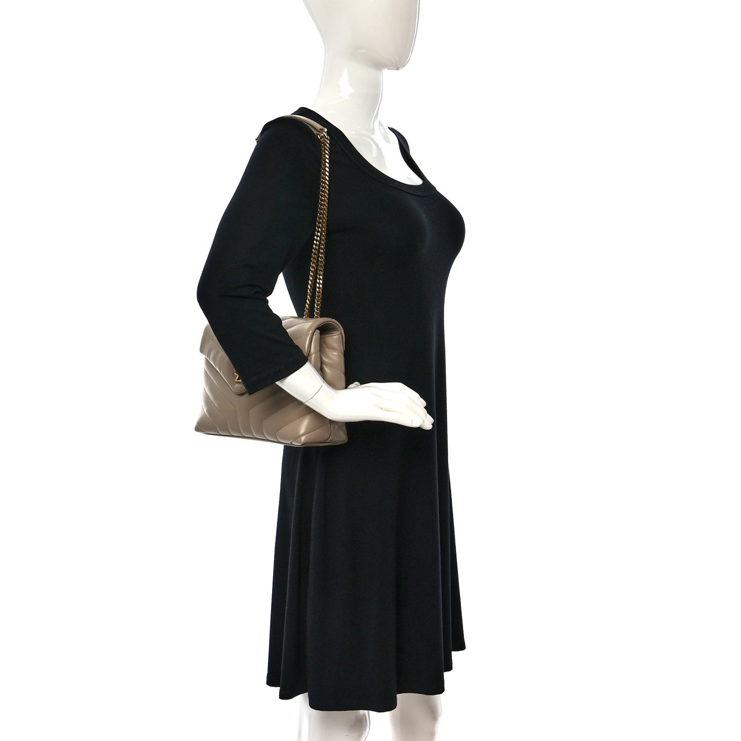 Calfskin Y Quilted Monogram Small Loulou Chain Satchel Dark Beige