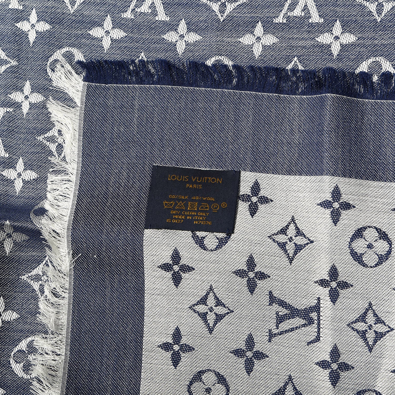 Louis Vuitton Silk Wool Monogram Denim Shawl Blue 3 of 3
