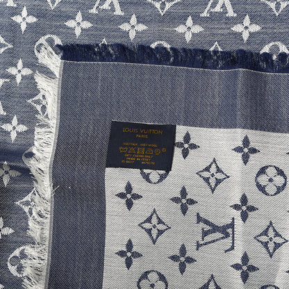 Louis Vuitton Silk Wool Monogram Denim Shawl Blue 3 of 3
