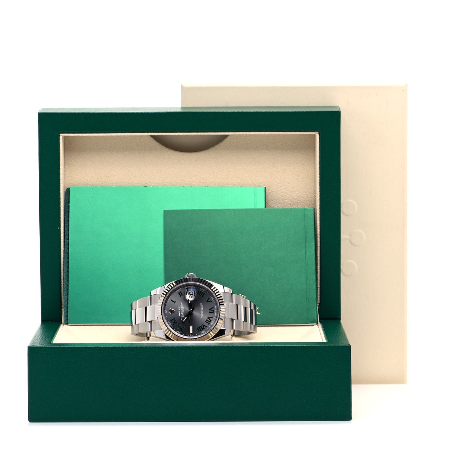 Stainless Steel 18K White Gold 41mm Oyster Perpetual Wimbledon Datejust Watch Slate 126334