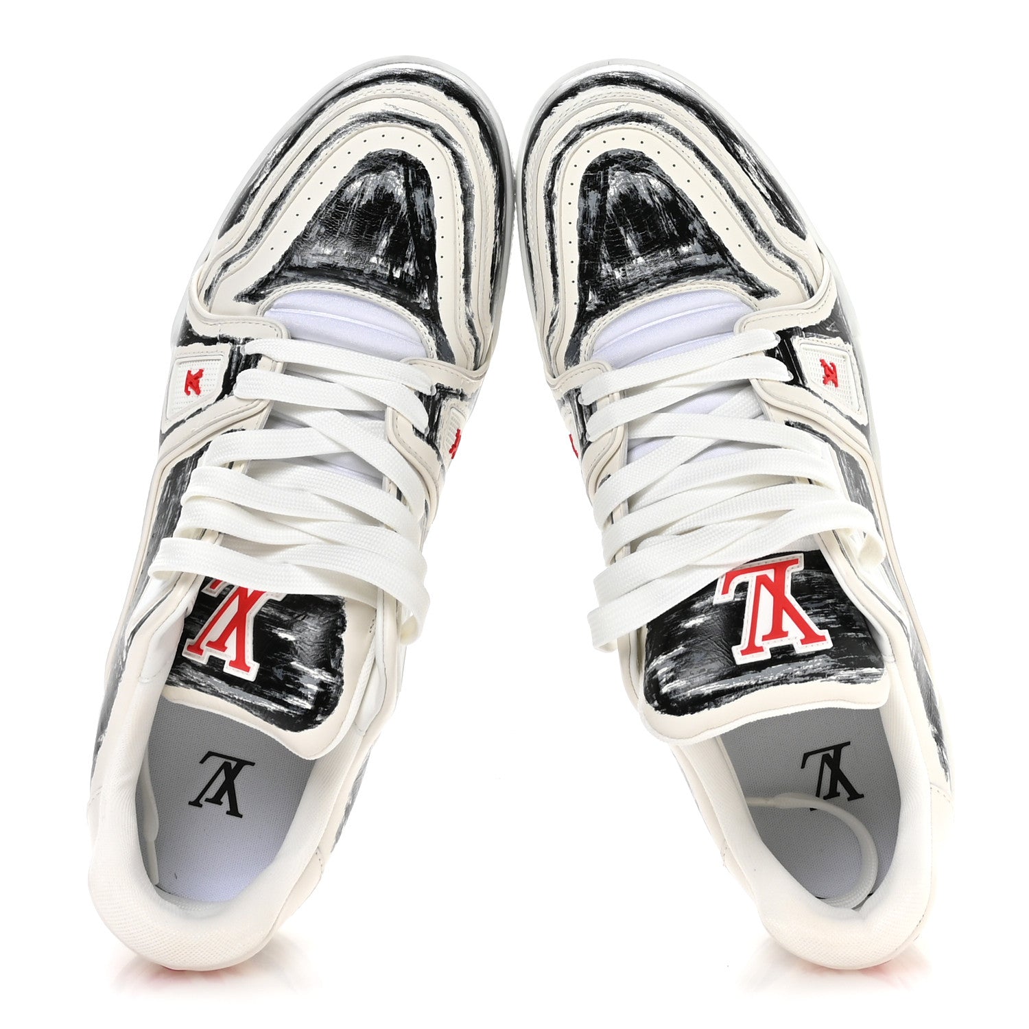 Louis Vuitton Calfskin Printed Mens LV Trainer Sneakers 10 White Black 2 of 8
